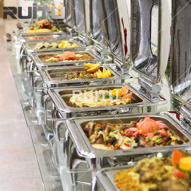 Good Quality Round Roll Top Silver Gold Leg Stainless Steel Food Display Warmer Buffet Chafer Chafing Dish Alcohol Heater Burner Buffy Food Warm Buffet Stove