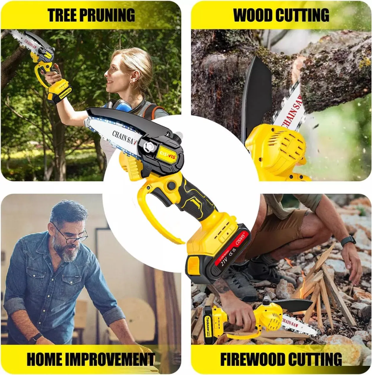 21V Lithium Portable Electric Chain Saw Chainsaw Garden Electric Chainsaw Mini Chainsaw for Wood Cutting