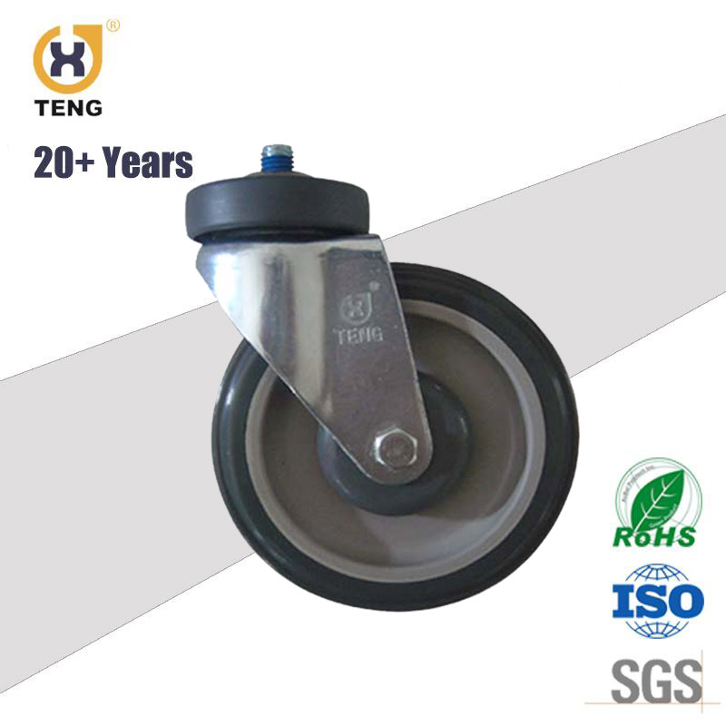 5 Inch Swivel Shopping Trolley Cart Wheel Thread Stem PU Castor Wheel