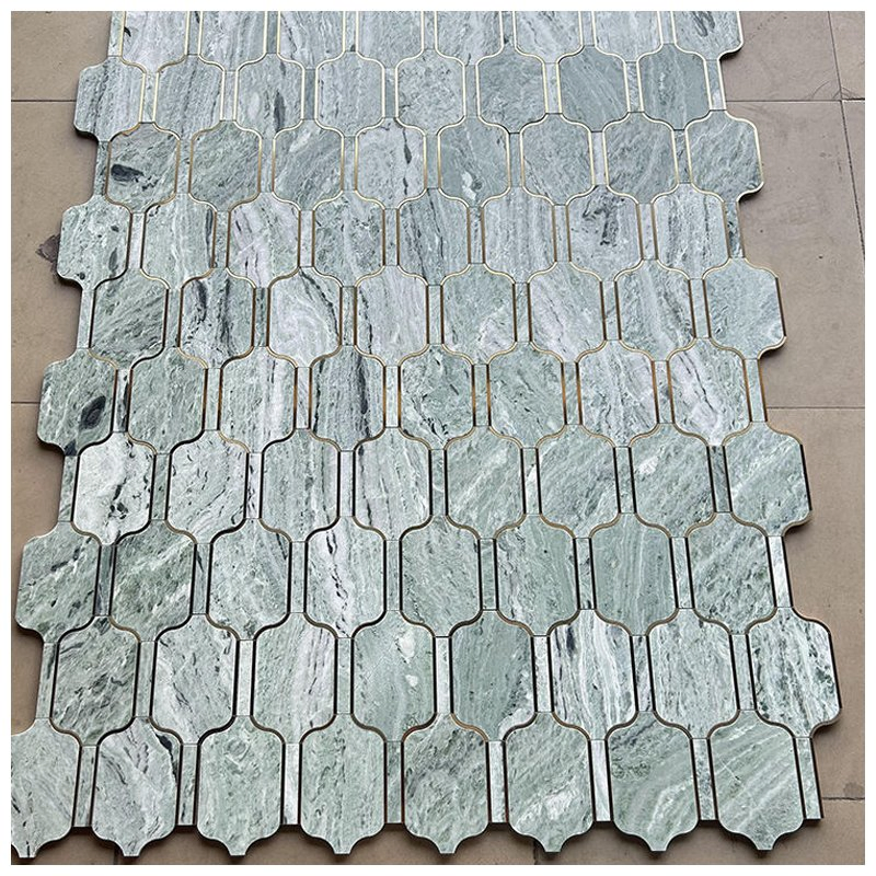 Raggio Verde Marble Arabesque with Metal Mosaic Tiles