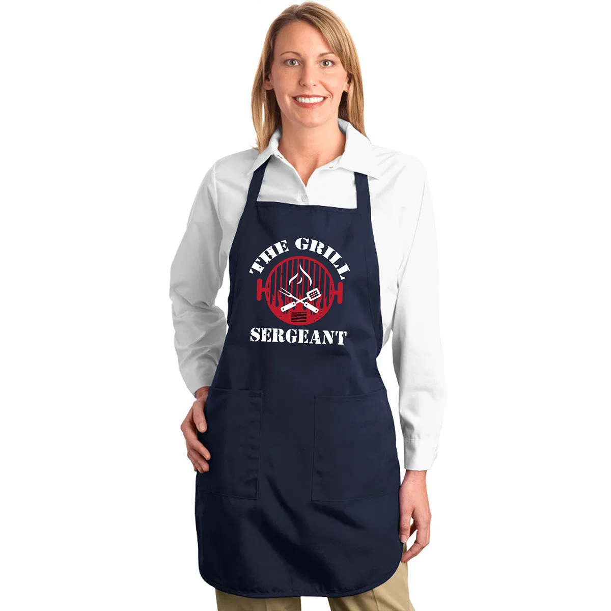 Kitchen Apron, Navy Blue with Hot Stamping, Anti-Stain and Wear-Resistant, Outdoor Barbecue, Party Apron