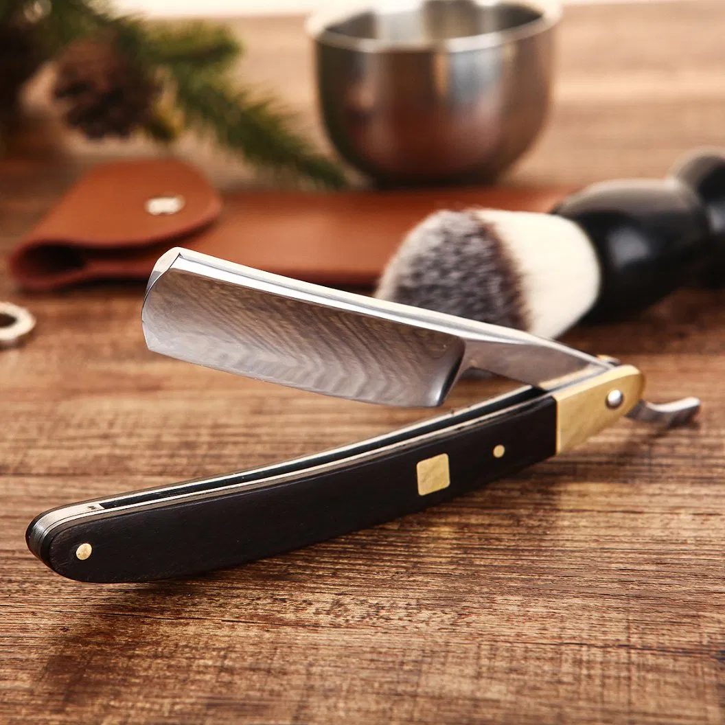Custom Wooden Copper Handle Stainless Steel Straight Blade Razor