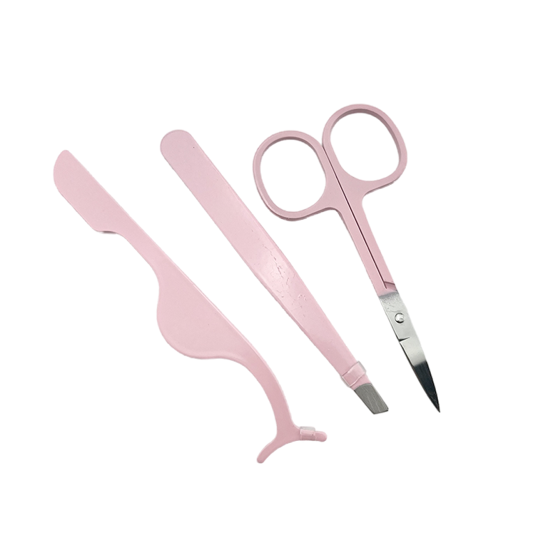 Customized Stainless Steel Pink Makeup Lashes Tools Multi-Functional Eyebrow Scissors Eyelash Clip Lash Applicator Tweezer