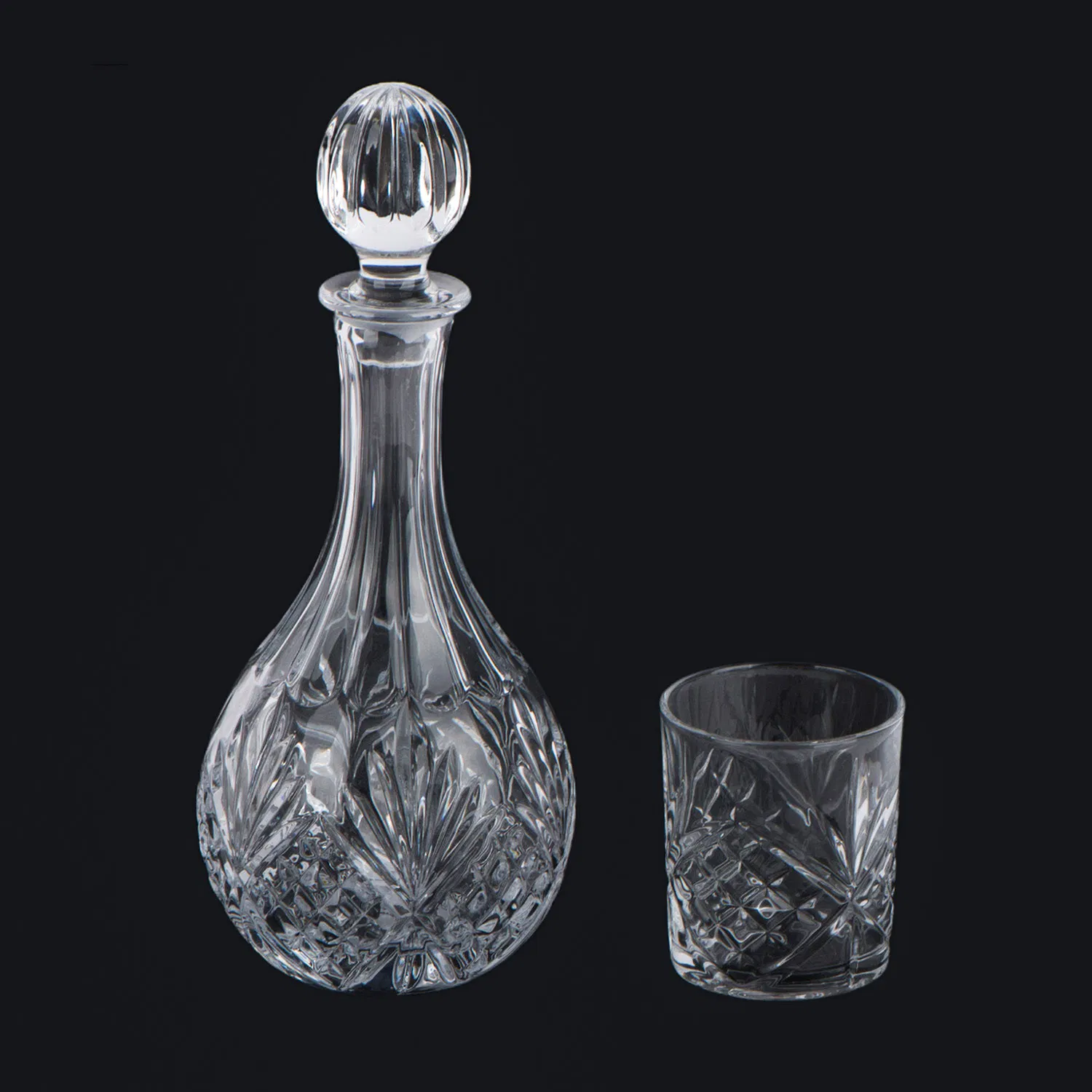 Tall Glass Wine Bottle with Embossed Design Glass Cup Set for Wine Storage
