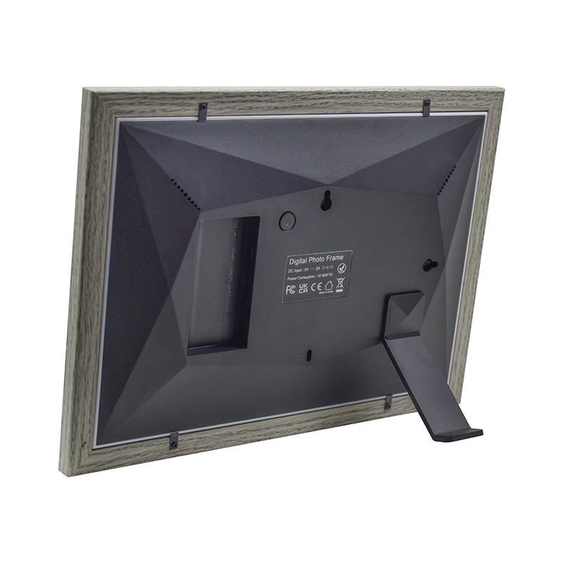 15.6-Inch Curved Silver-Gray Wooden Frame Cloud WiFi Smart Touch Digital Photo Frame