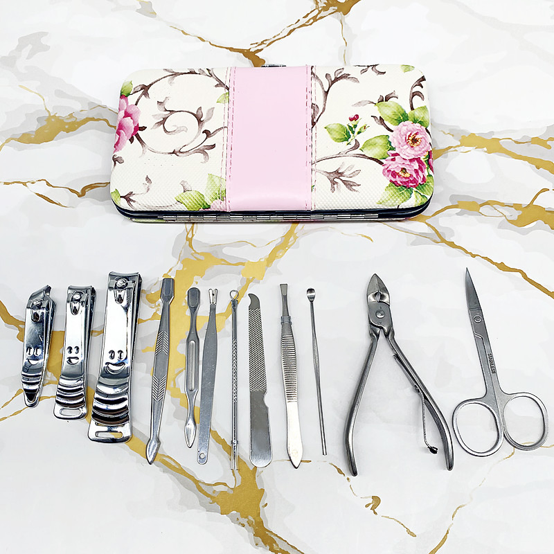 12-Piece Nail Tools Portable Leather Bag Manicure Nail Clipper