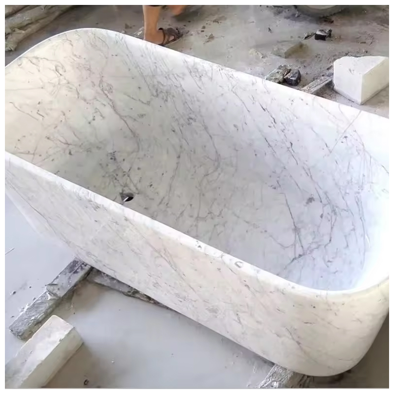 Freestanding Bianco Carrara White Marble Hotel Soaking Tubs