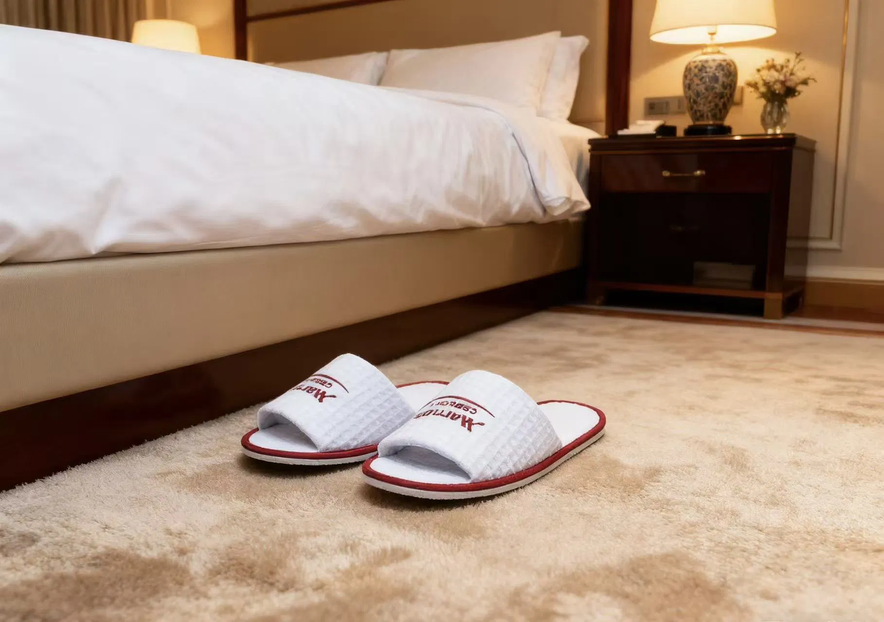 High-End Hand Made Hotel Slippers with Soft EVA Outsole and Velour Design