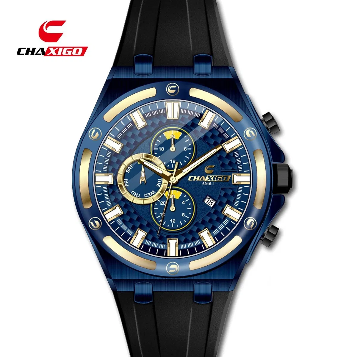 Chaxigo Men's Silicone Waterproof Luminous Calendar Multifunctional Quartz Watch