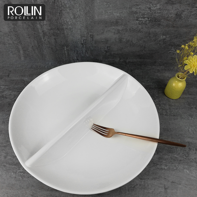 Large Porcelain Divided Round Plate for Hotel