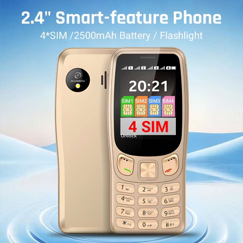 Кнопочный телефон 2.4 дюйма, 4 SIM, батарея 2500 мАч