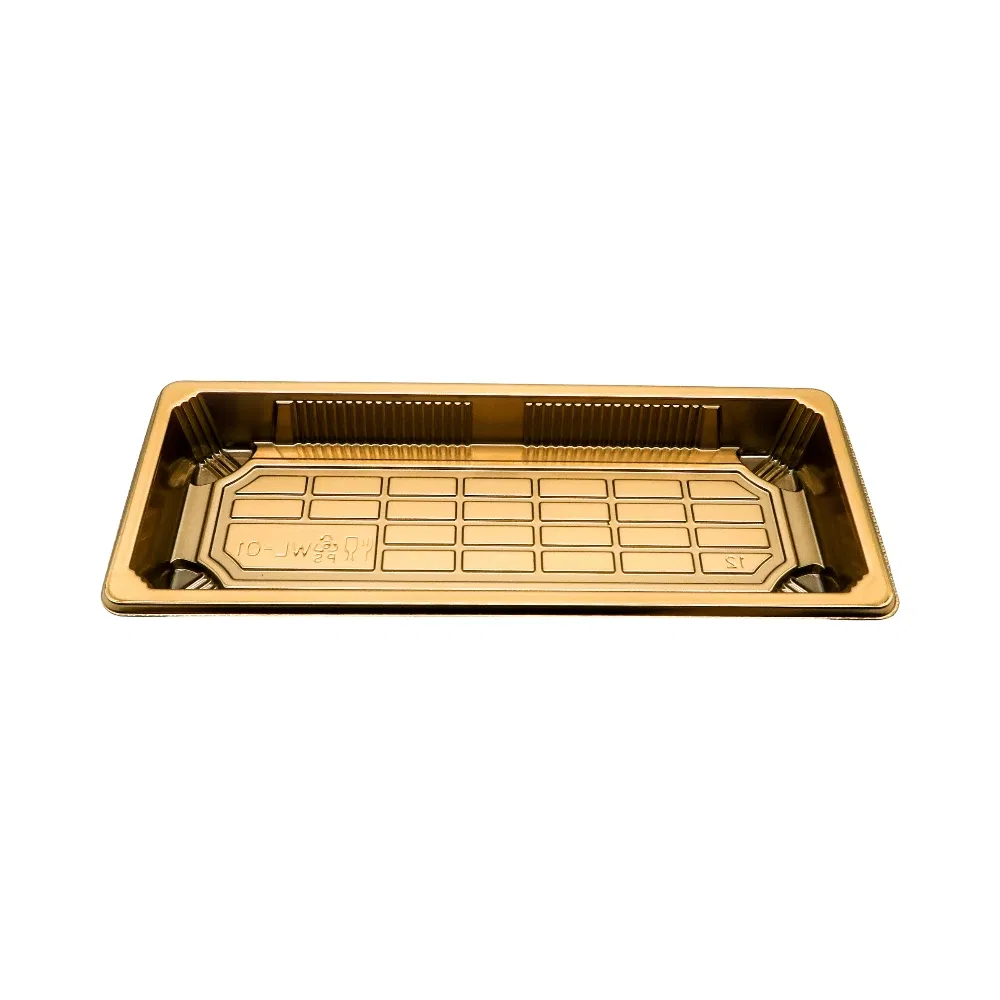 Food Grade High Quality Gold Sushi Food Packaging Disposable Leakproof Rectangular Food Container Plastic Takeaway Sushi Tray with Lid