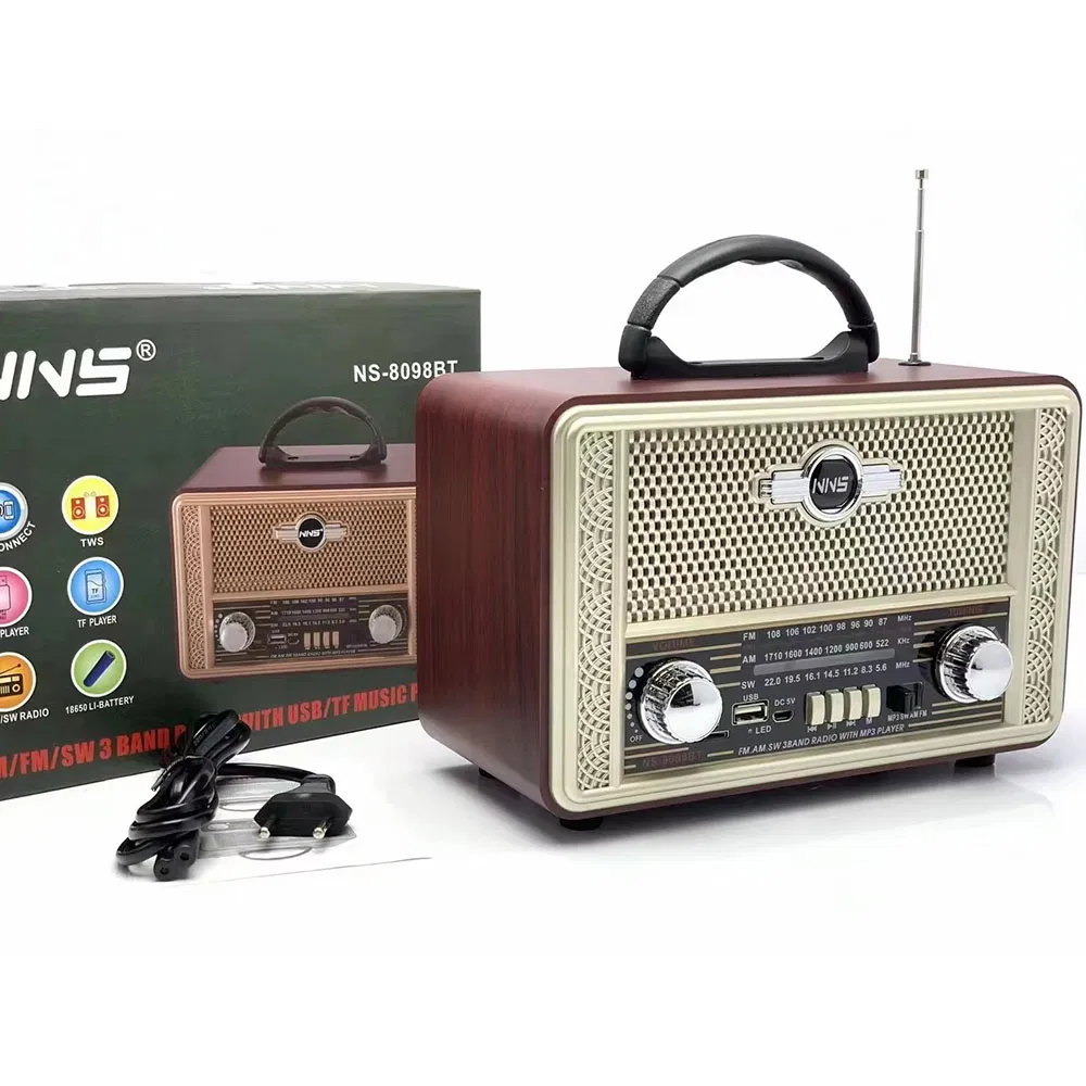 Ретро радио NS-8098BT с Bluetooth, деревянный корпус