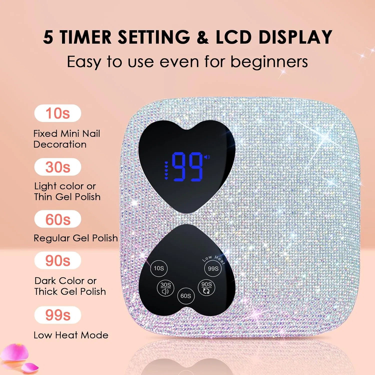 80W Rechargeable UV Nail Lamp Dryer with Sparkling Rhinestones Diamond Curing Lamp