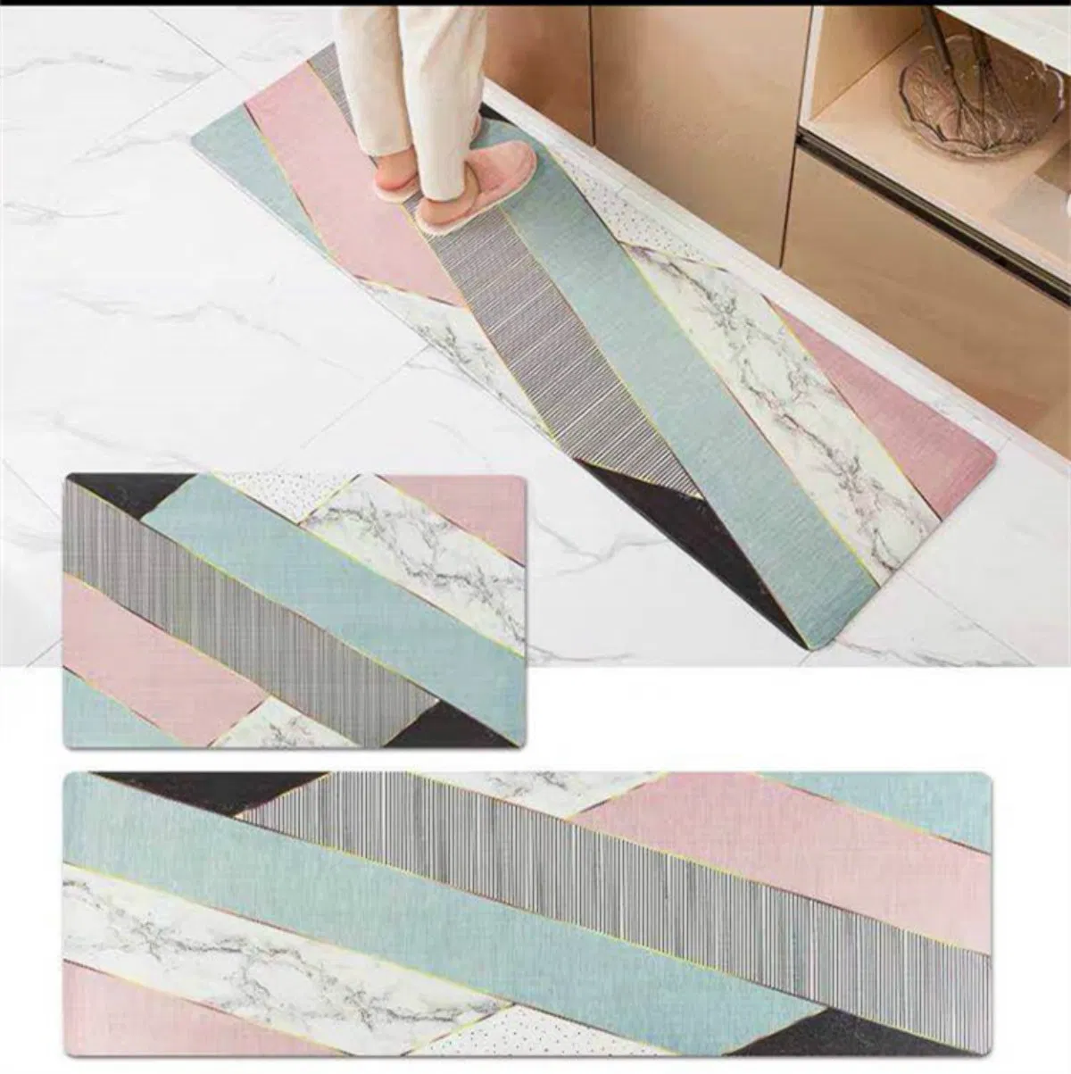 Custom Anti Fatigue Linen Fabric Non-Slip Square Front Door Foot Mat Indoor Easy Clear Kitchen Mats