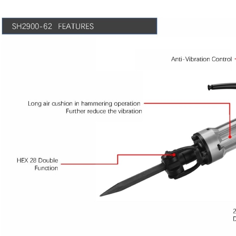 Industrial Level Heavy Duty 1600W 29kg Hex28mm Demolition Hammer Sh2900-62