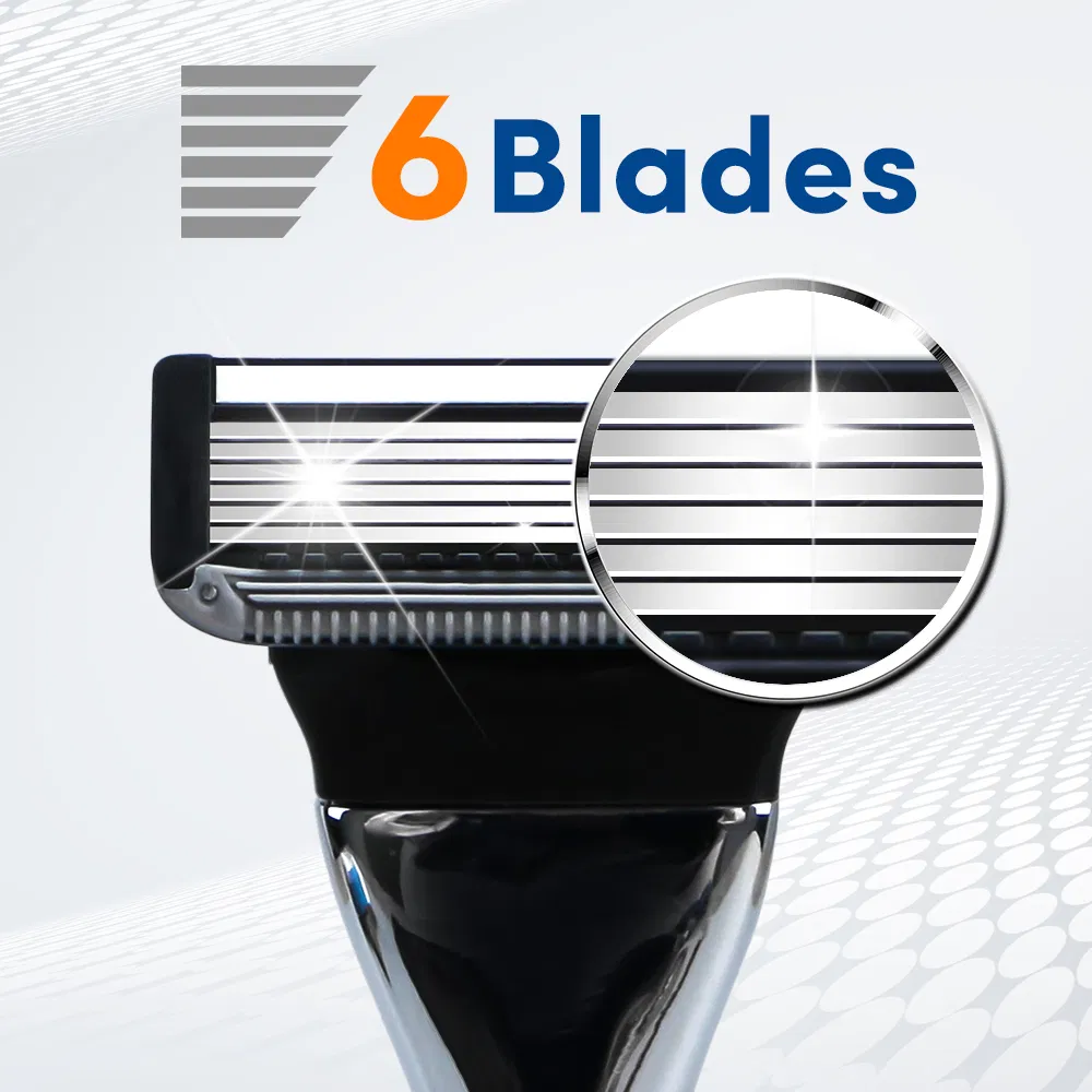 Six Curved Blade Razor Metal Handle Mea Shave Cartridge Razor