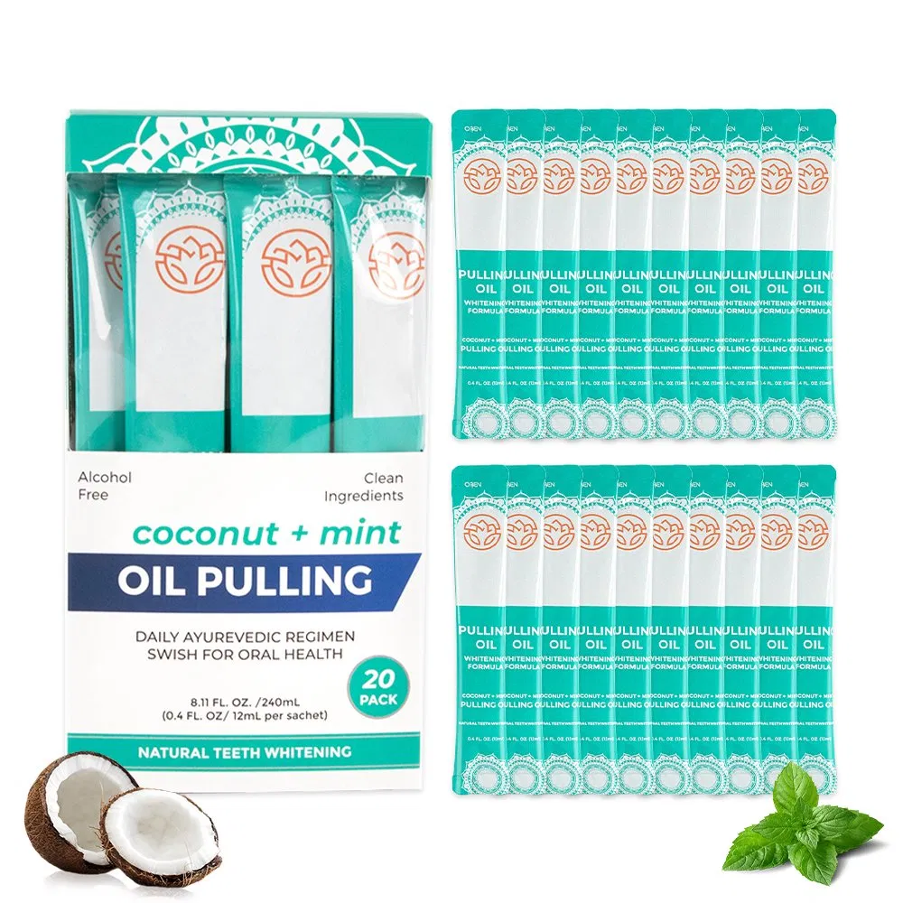 Private Label 2 Minutes Oil Pulling Mouthwash 12ml 20PCS Travel Size Mouthwash Sachet Coconut Oil
