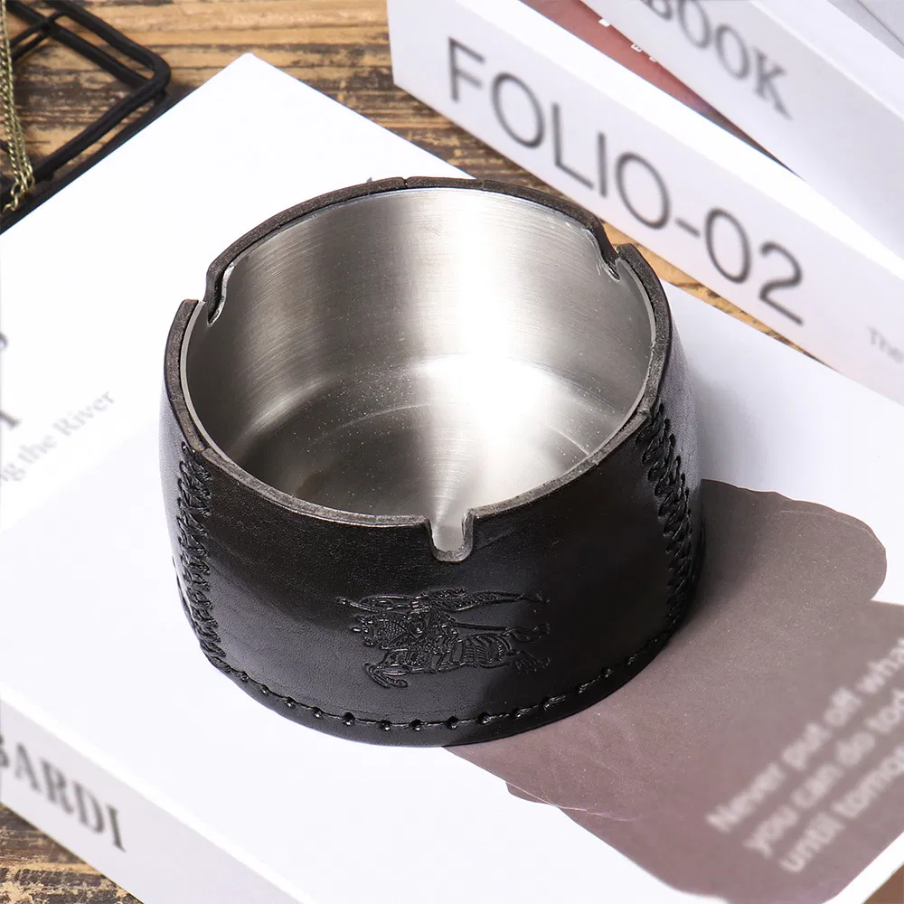 Ea398 Vegetable Tanned Wholesale Luxury Portable Custom Cigar Ashtray for Car Outdoor Standing Cigars Steel Small Smoke Hotel Logo Vintage Ashtrays