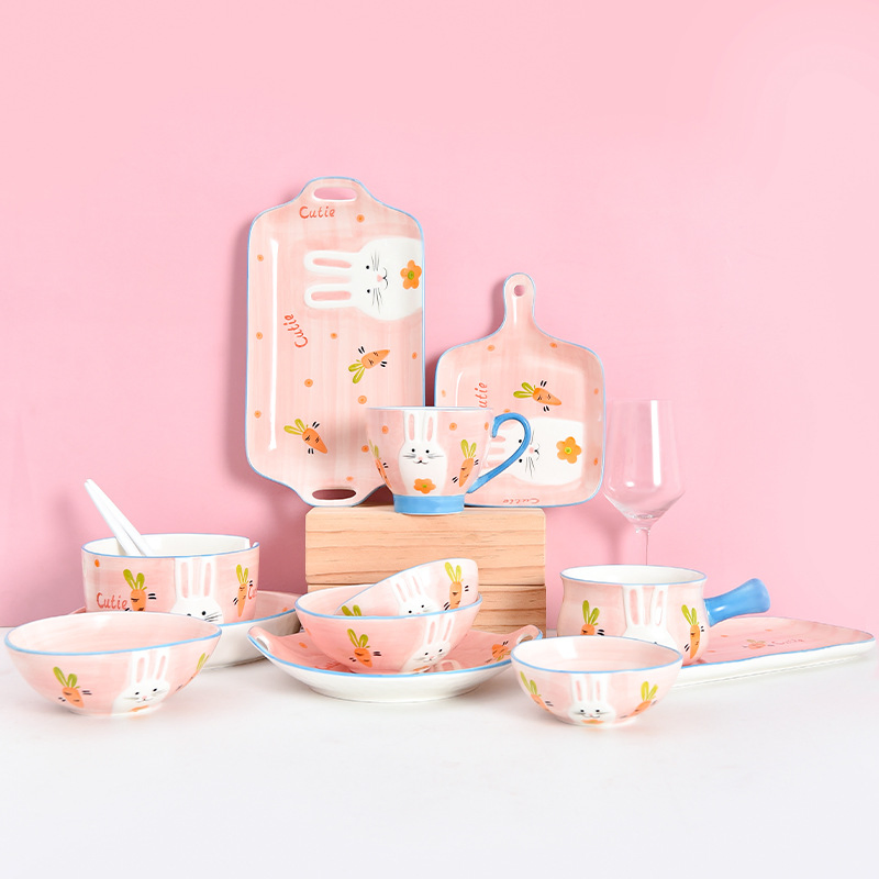 Japanese Household Tableware Cute Children′ S Bowl Salad Bowl Cartoon Ceramic Plate Instant Noodle Bowl Porcelain Porridge Bowl