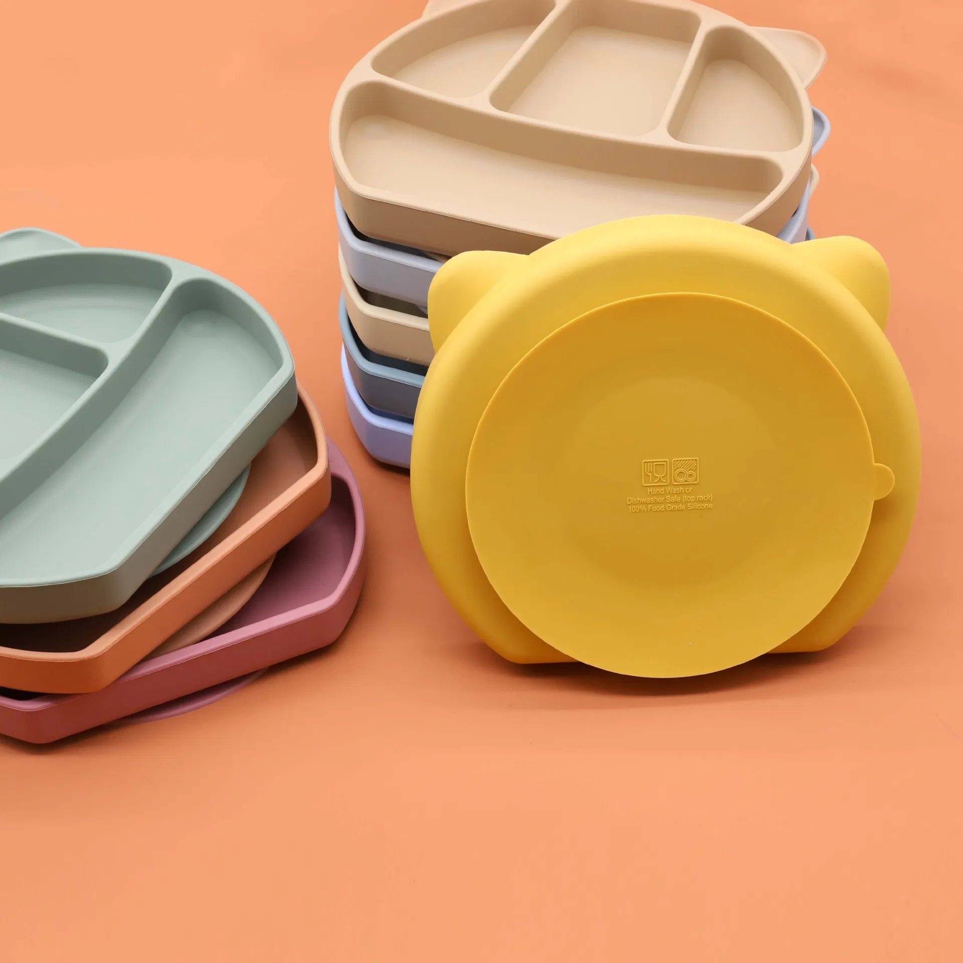 BPA Free Infant Feeding Bowls Silicone Baby Divided Grip Plate with Lids