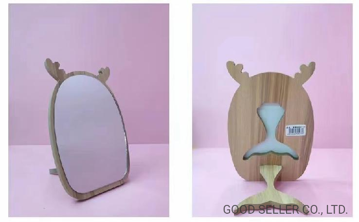 Wholesale Customized Animal Decoration Stand Wood Frame Bamboo Makeup Mirror