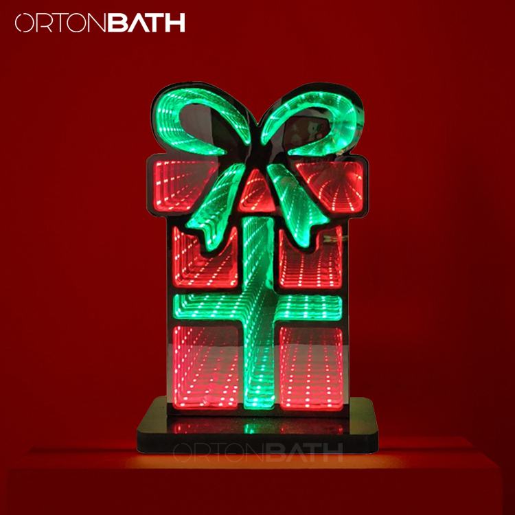 Ortonbath Gift Design Infinity Mirror Light USB Powered Santa Claus Seasonal Holiday Decor LED Christmas Decoration 3D LED Infinity Light