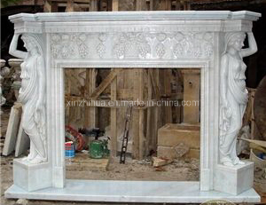 Sculptured Handcarved Design Marble Antique Carved Fireplace Surround