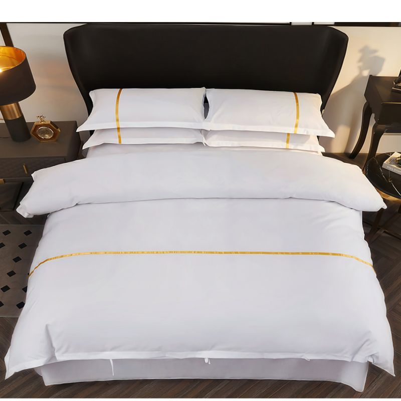 ODM/OEM Hotel Guesthouse Bedding White Brushed Queen King Bed-Linen Webbing Quilt Comforter Duvet Cover Soft Bed Sheets Double Pillowcases Bedding Set