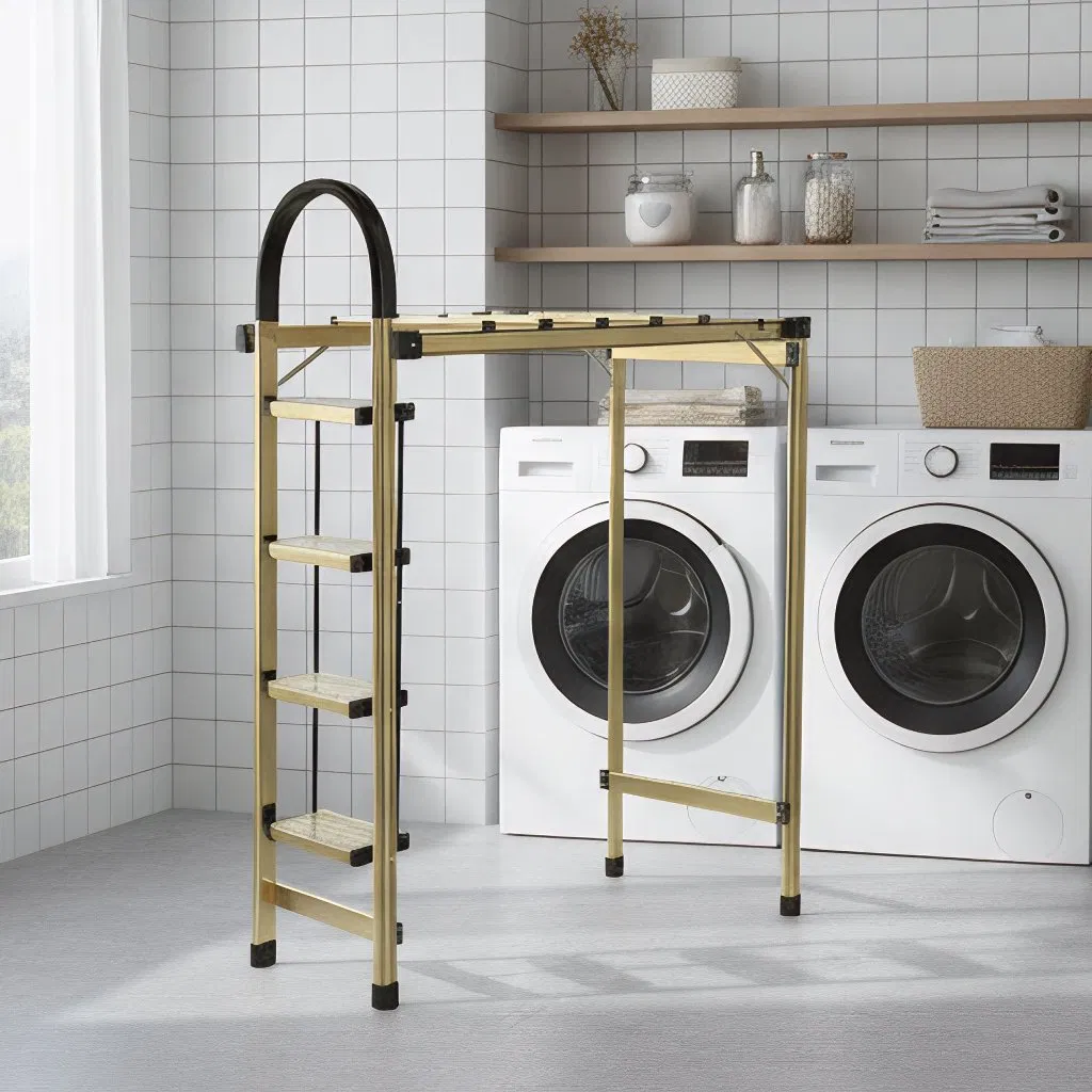 2-in-1 Folding Ladder and Clothes Drying Rack Space-Saving Home Use