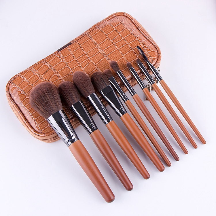 2020 Professional Luxury Makeup Brush Tool Wholesale Private Label Kabuki Brush Kit 9PCS Brown Makeup Brush Set