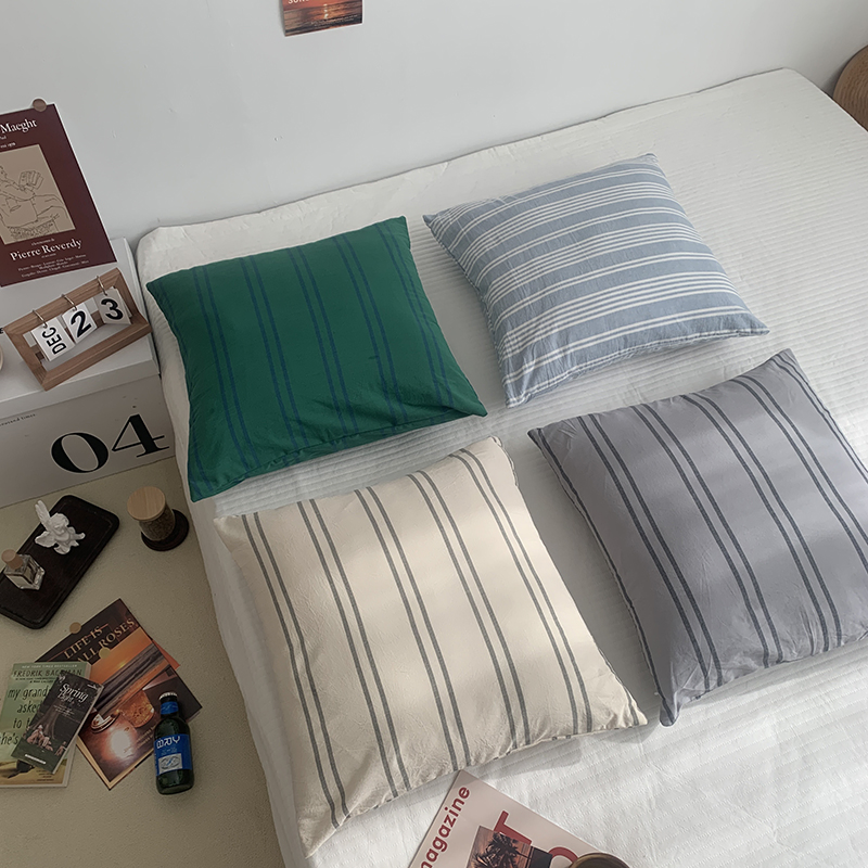 Washed Cotton Pillowcase Comfortable Square Soft Stripe Cushion Cover