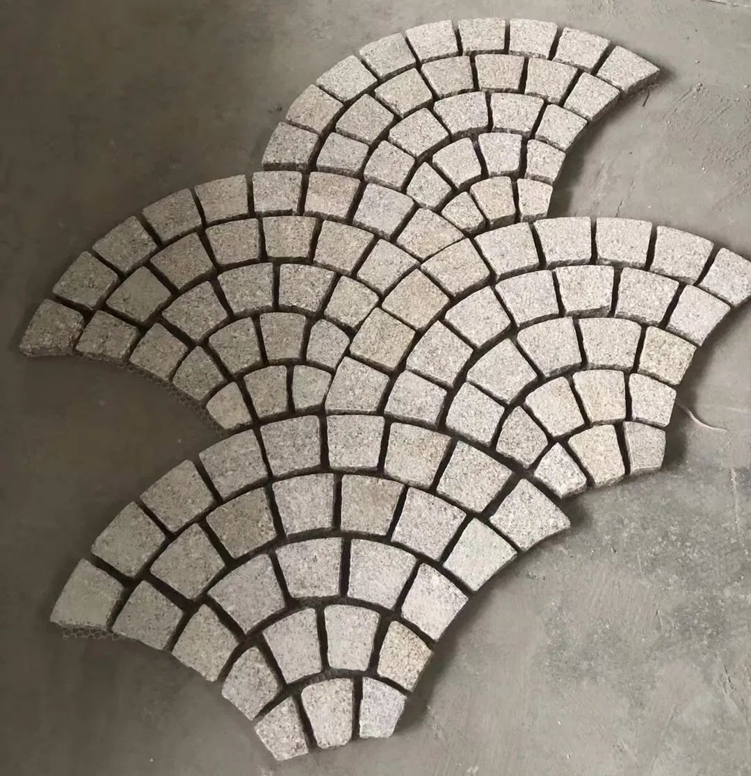 Natural Bush-hammered Yellow Granite Fan-shaped Floor Tiles for exterior/outdoor Garden/Landscape/Square pavement/paving