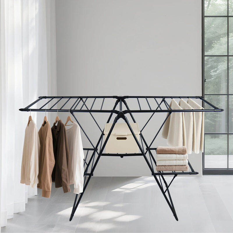 Sanipro High Quality Metal Collapsible Balcony Laundry Hanger Foldable Floor-Standing Wing Type Clothes Drying Rack