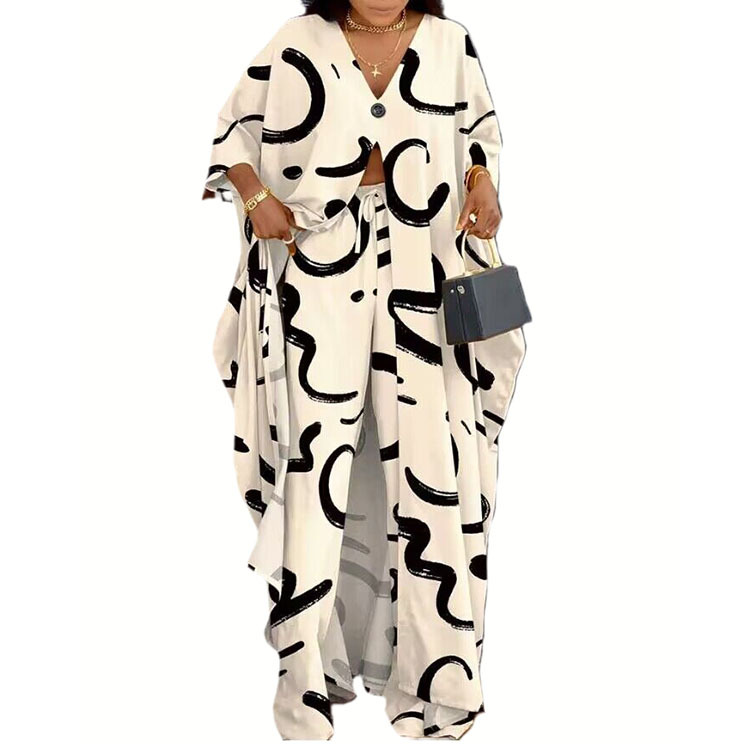 Комплект женский свободный для отдыха с принтом больших размеров