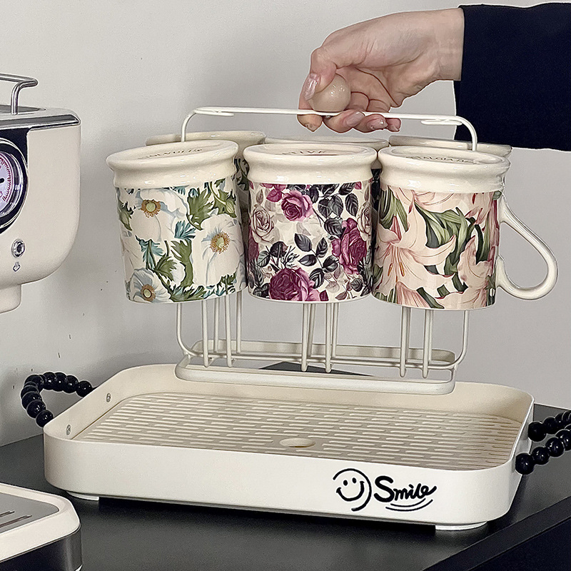 High-Temperature Resistant Retro Style Floral Mug Afternoon Tea Ceramic Cup Set