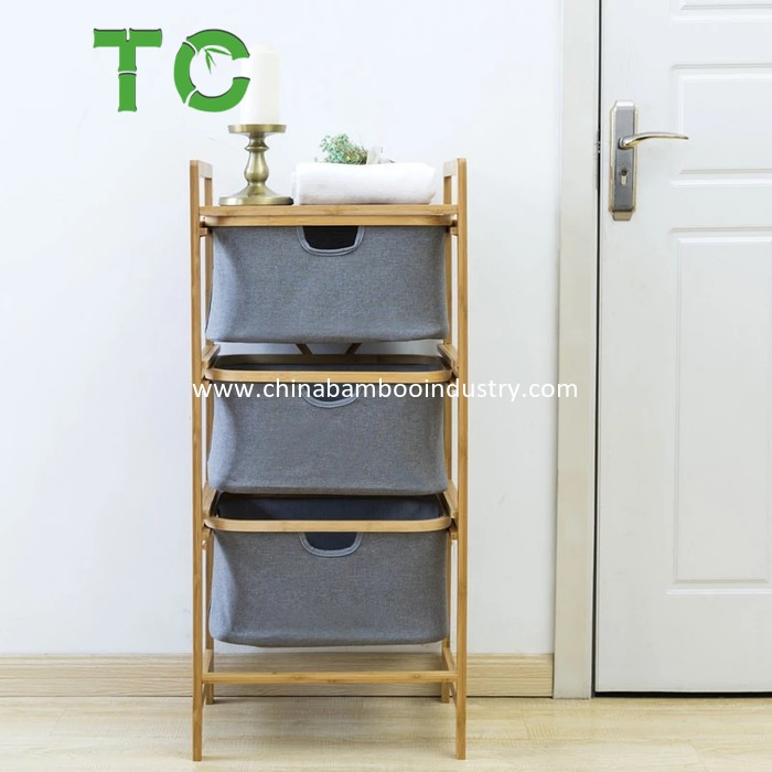 Hotselling Large Bamboo Laundry Basket Laundry Basket with Shelf Laundry Hamper Sorter Bathroom Storage Rack Laundry Storage Basket