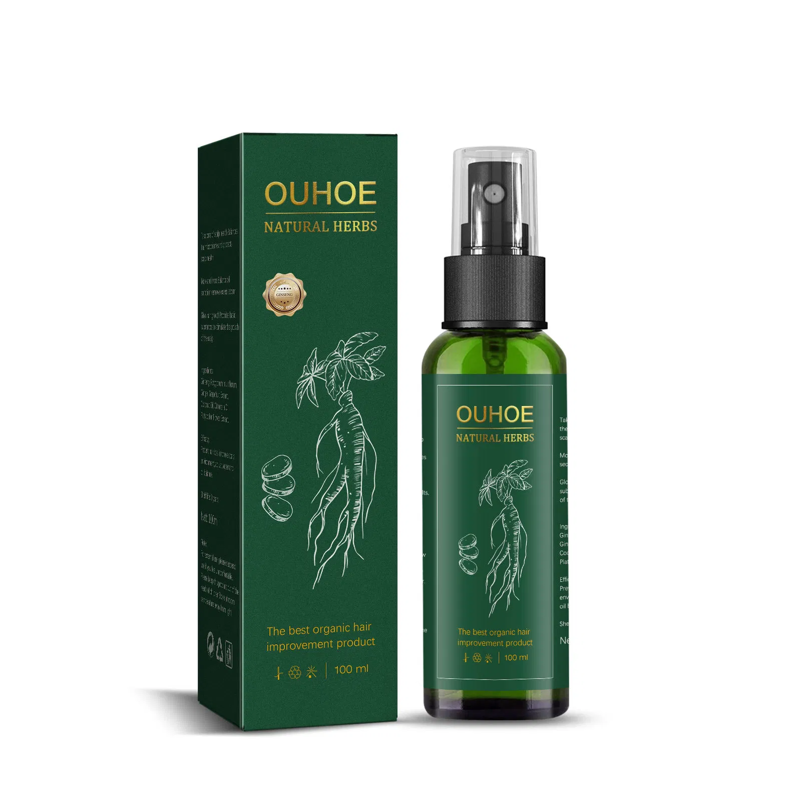 Wholesale Natural Herbals Ginseng Hair Tonic Liquid Hair Regrowth Anti Hairloss Serum Hair Growth Essential Oil Spray OEM