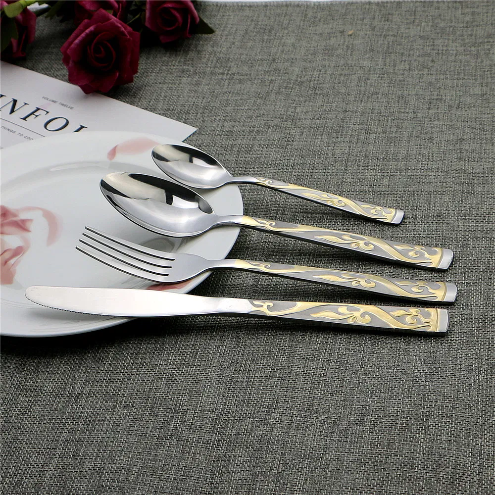 Chinese Tableware Wholesale Stainless Steel Cutlery with Gold Plating