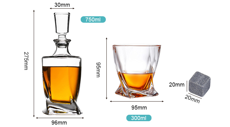 Lead Free Crystal Twisted Whiskey Decanter and Glasses Set