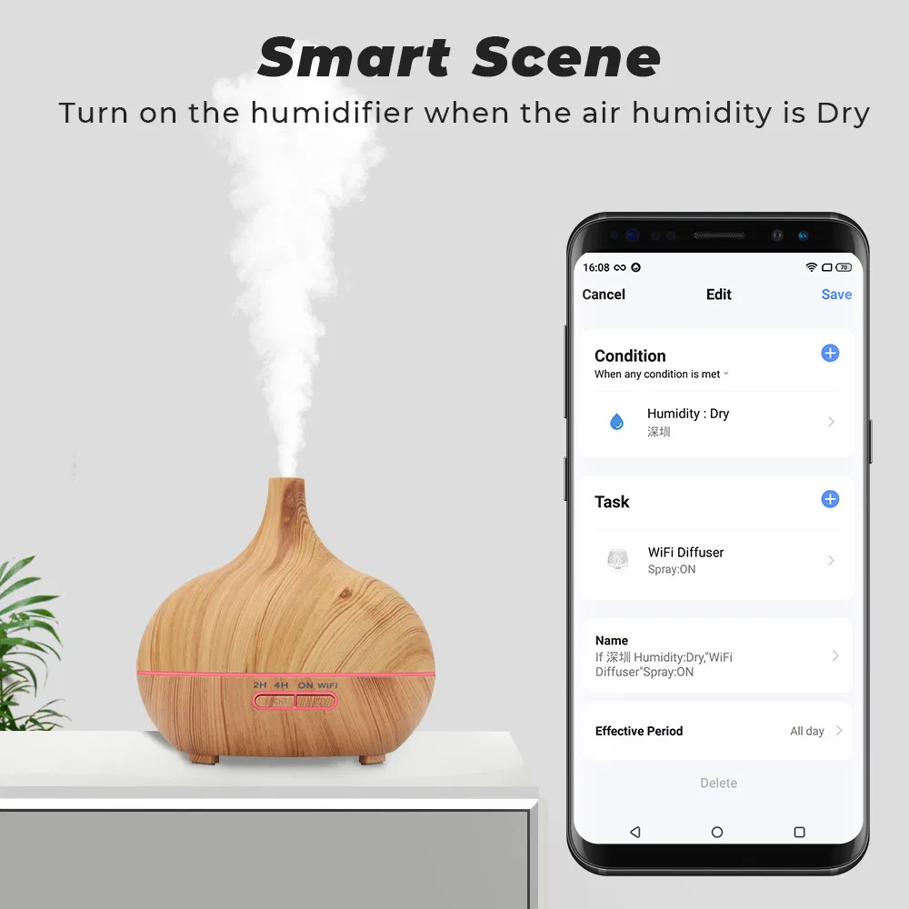 Tuya WiFi Smart Ultrasonic Humidifier Aromatherapy Aroma Essential Oil Diffuser Work with Alexa Google Home