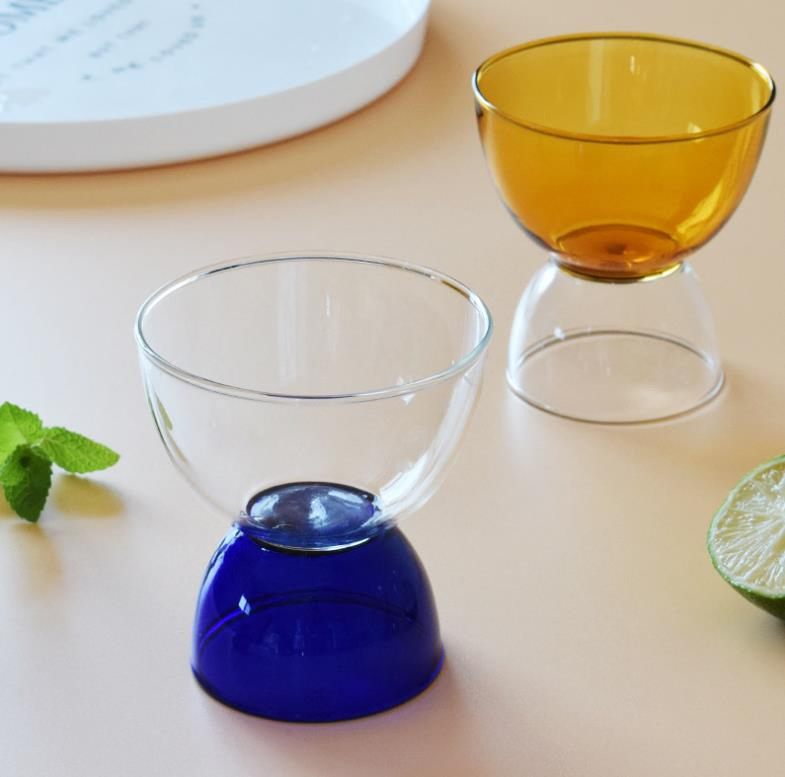 High Quality Restaurant Bar Colored Dessert Glasses Pressed Ice Cream Glass Tumbler Flower Shaped Glass Bowl with Footed
