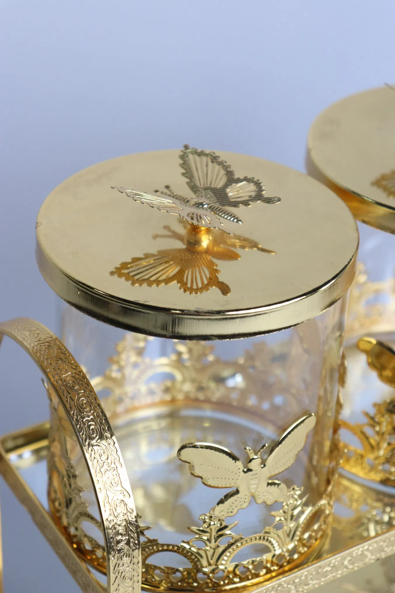 Home and Kitchen Supplies Gold-Plated Iron Frame with 6 Large Glass Jars Set