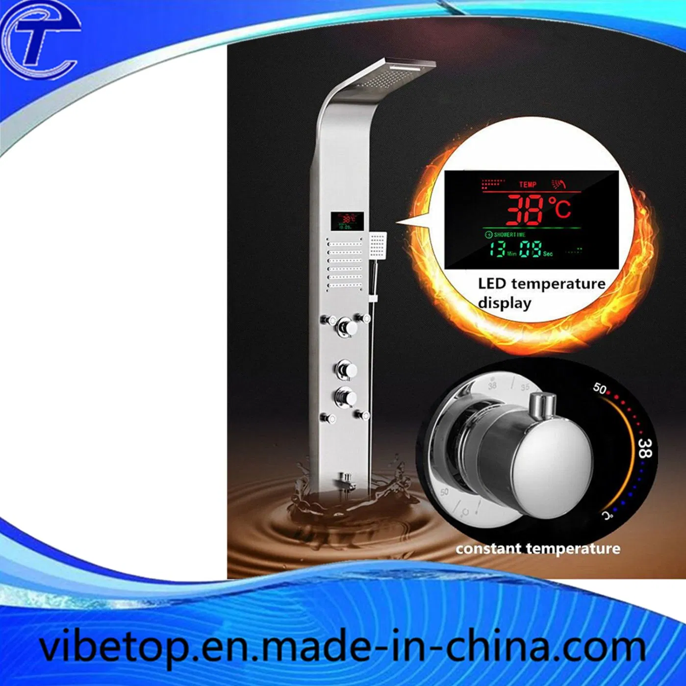 Factory Bulk Hotel Bathroom LED Lighting Temperature Display Shower Panel