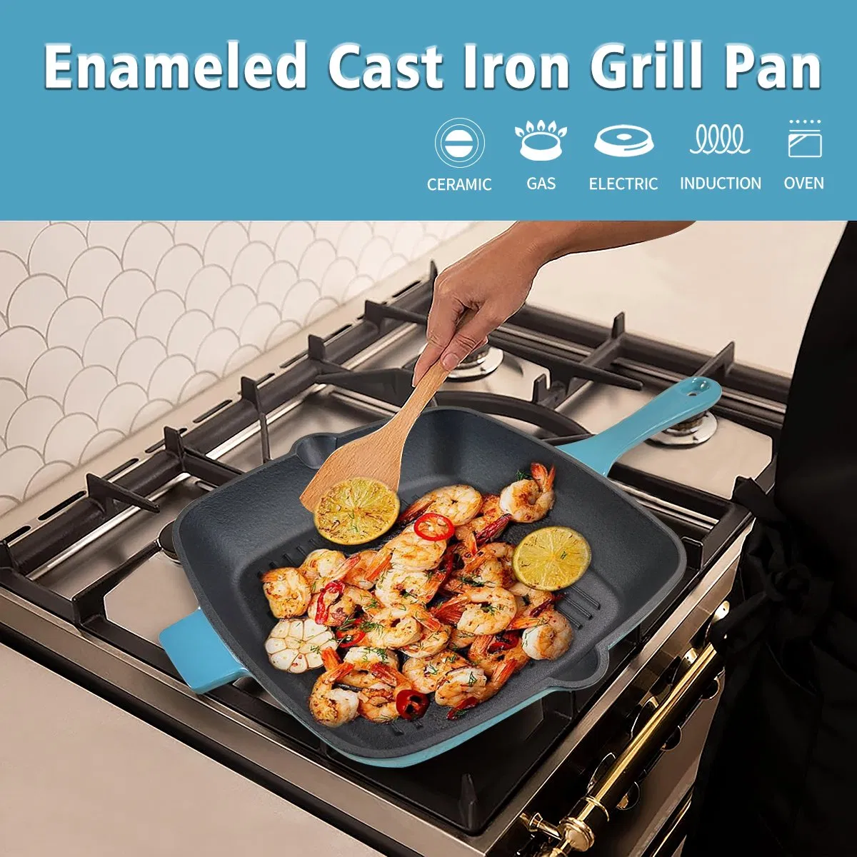 Factory Wholesale Cast Iron Non-Stick Square Frying Pans Single-Handle Design American Style Gas Cooker