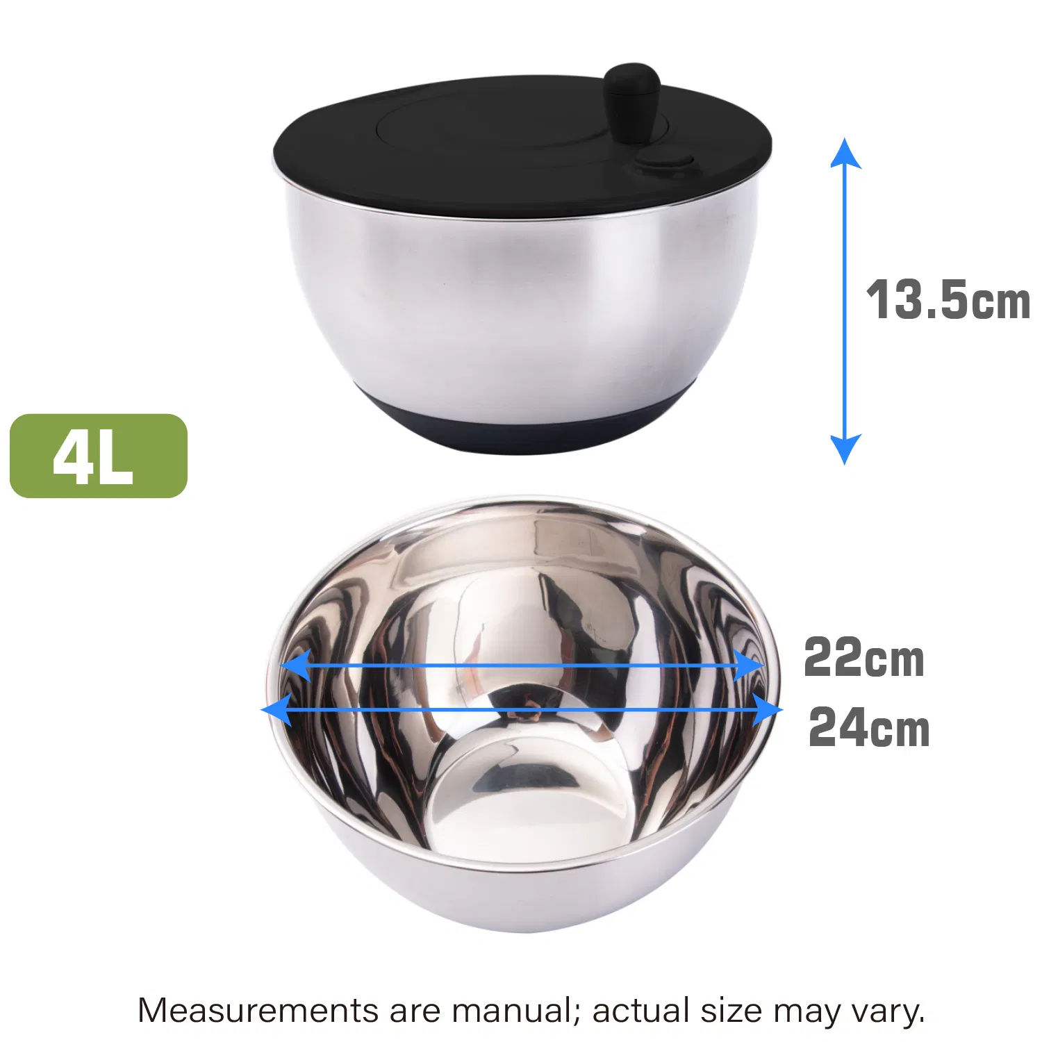 BPA Free Non Slip Stainless Steel 304 4L Multifunction Stainless Steel Salad Spinner with Grater Egg Tray for Home Kitchen Salad