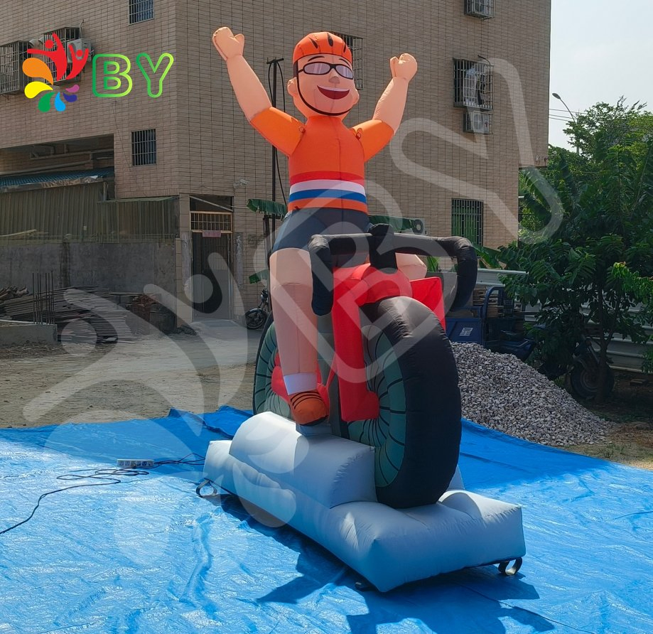 Giant Inflatable Abraham Cartoon Inflatable Man with Motorbike Holland Balloon for Sale