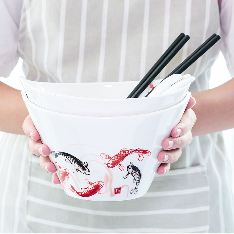 Large Noodle Ramen Bowl with Chopsticks Rest/Porcelain Noodle Bowl Set