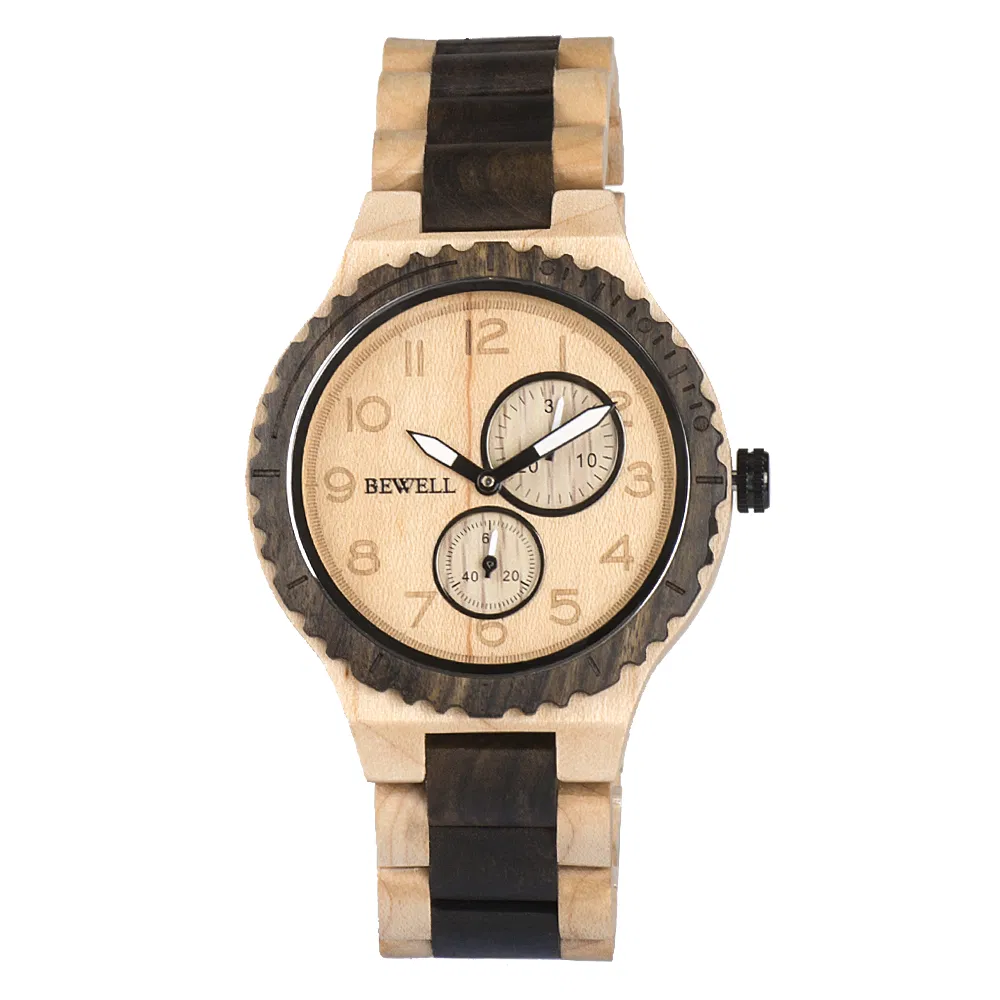 New Bewell Design Wooden Mens Chronograph Watch Gift Watches