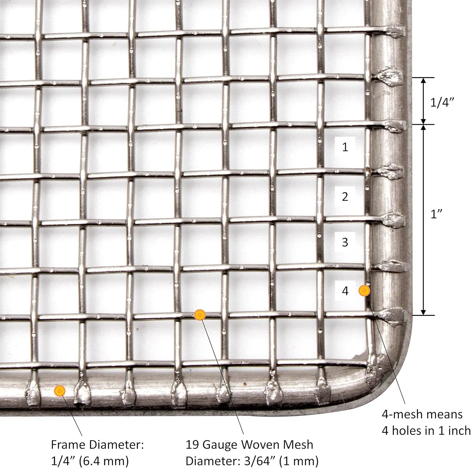 19" X 19" Heavy Duty 19 Gauge 4-Mesh Stainless Steel Woven Mesh Donut Frying Screen, 1/4"D Outer Frame and Support Rods